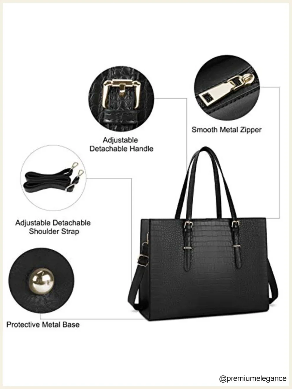 Crocodile Leather Laptop Bag for Women 15.6 Inch Water-resistant Work Tote